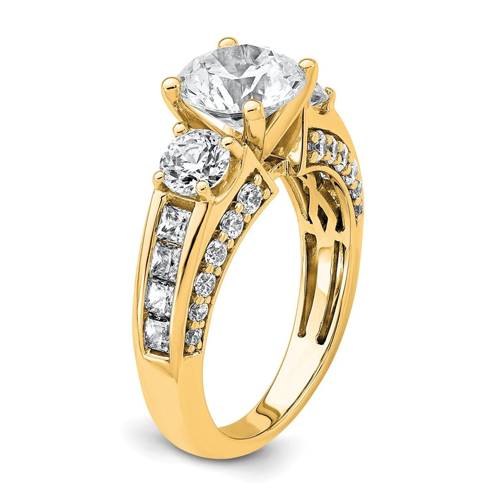 14k Yellow Gold 3 3/4 carat Certified Lab Grown Diamond VS+ F+ Round Complete Three Stone Engagement Ring