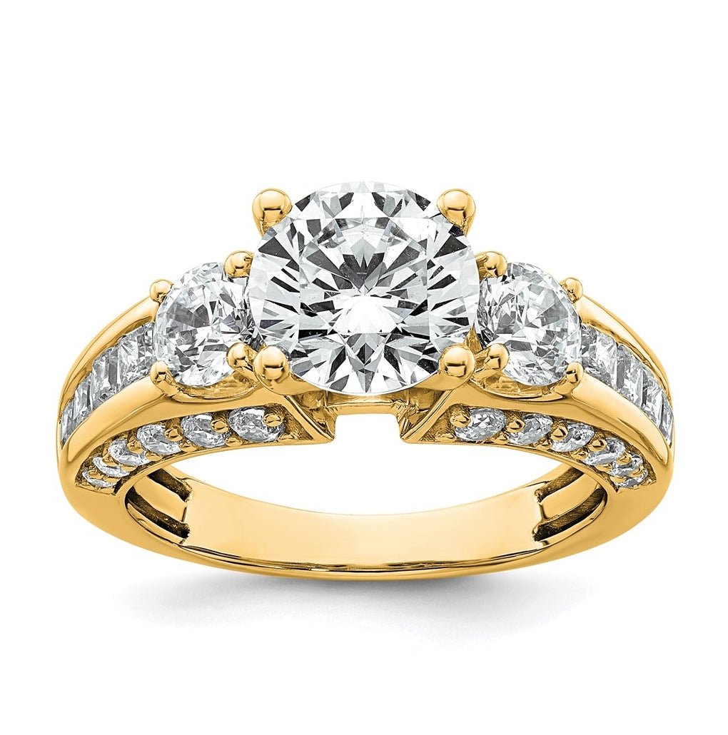 14k Yellow Gold 3 3/4 carat Certified Lab Grown Diamond VS+ F+ Round Complete Three Stone Engagement Ring