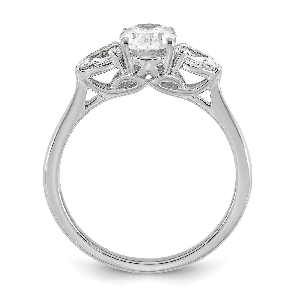 14K Yellow Or White Gold Lab Grown Diamond VS+ F+ Oval and Pear Complete Three Stone Engagement Ring