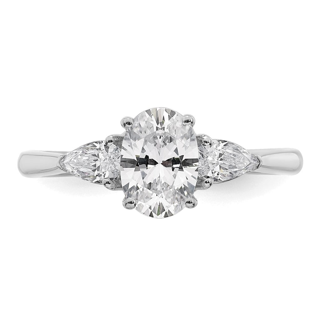14K Yellow Or White Gold Lab Grown Diamond VS+ F+ Oval and Pear Complete Three Stone Engagement Ring