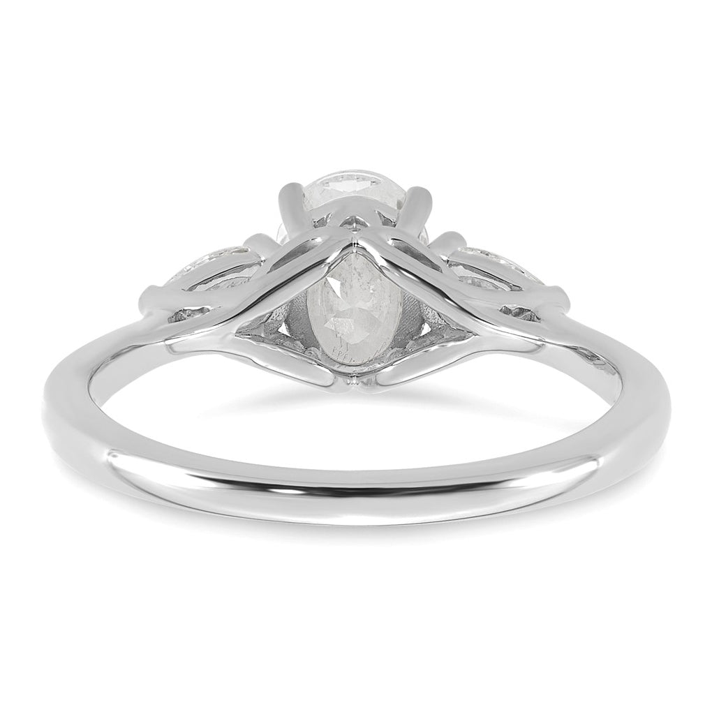 14K Yellow Or White Gold Lab Grown Diamond VS+ F+ Oval and Pear Complete Three Stone Engagement Ring