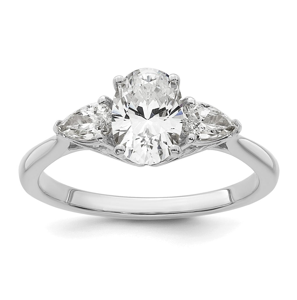 14K Yellow Or White Gold Lab Grown Diamond VS+ F+ Oval and Pear Complete Three Stone Engagement Ring