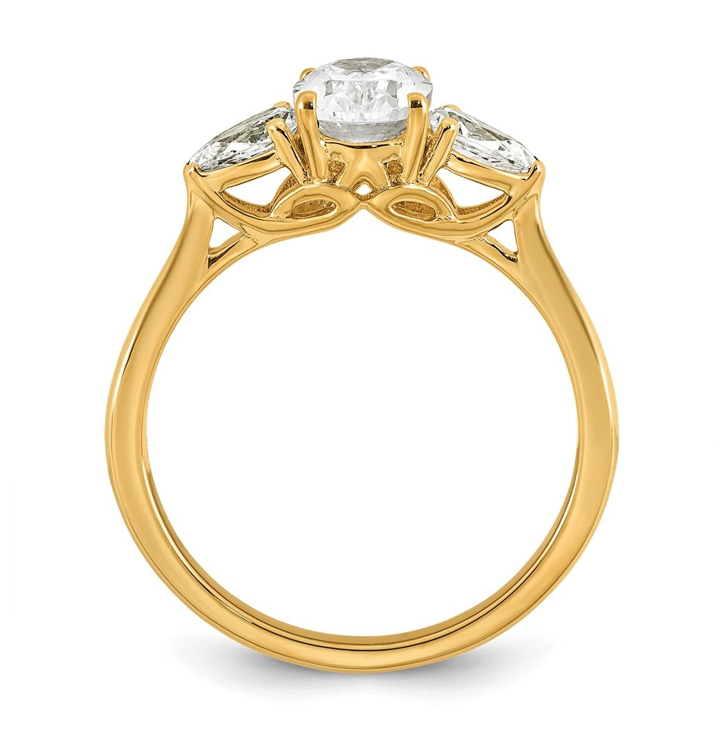 14K Yellow Or White Gold Lab Grown Diamond VS+ F+ Oval and Pear Complete Three Stone Engagement Ring