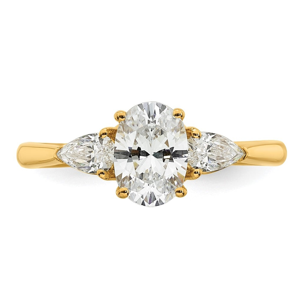 14K Yellow Or White Gold Lab Grown Diamond VS+ F+ Oval and Pear Complete Three Stone Engagement Ring
