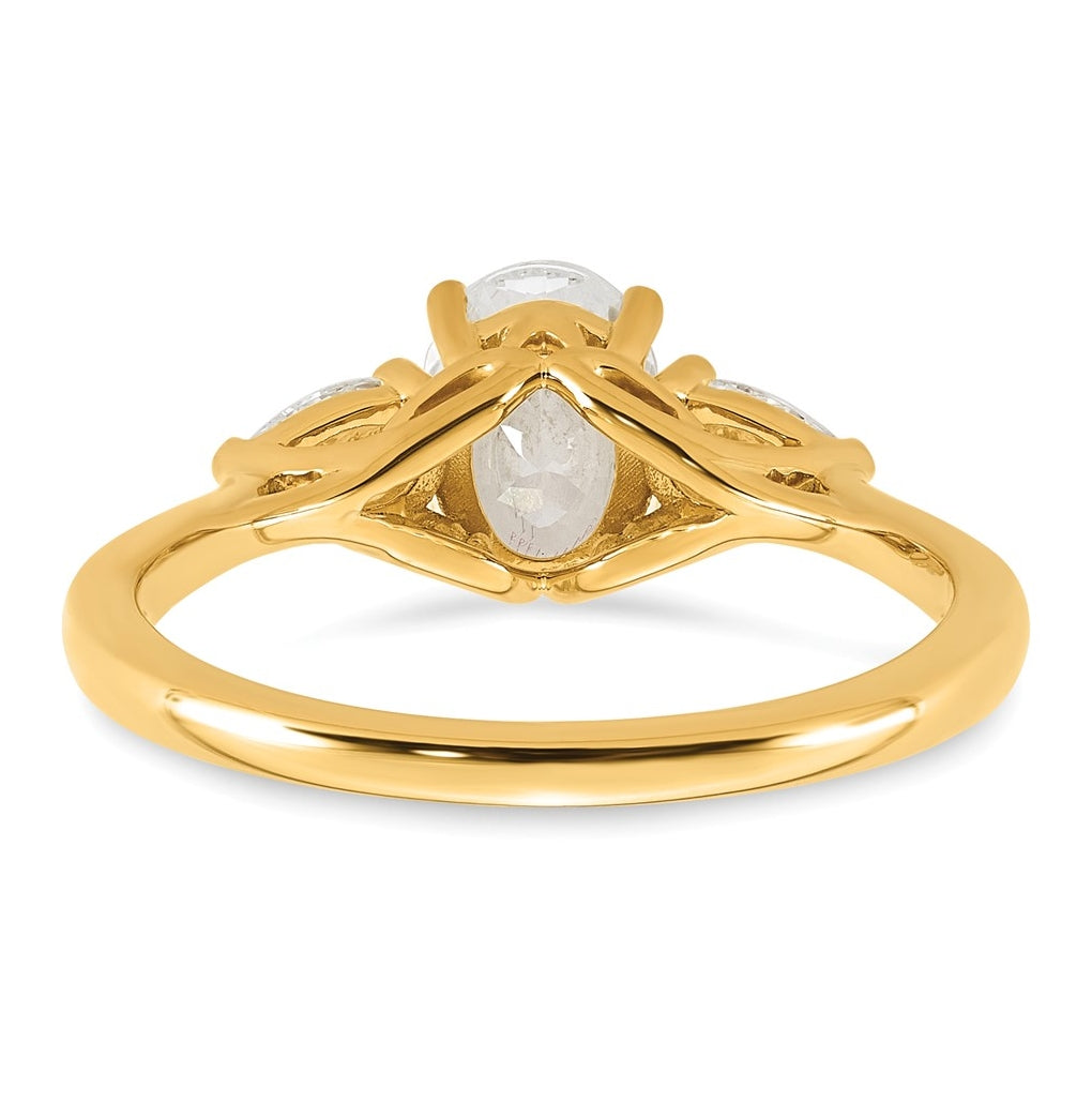 14K Yellow Or White Gold Lab Grown Diamond VS+ F+ Oval and Pear Complete Three Stone Engagement Ring
