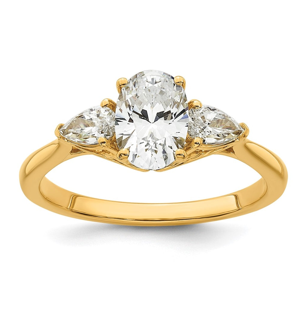 14K Yellow Or White Gold Lab Grown Diamond VS+ F+ Oval and Pear Complete Three Stone Engagement Ring