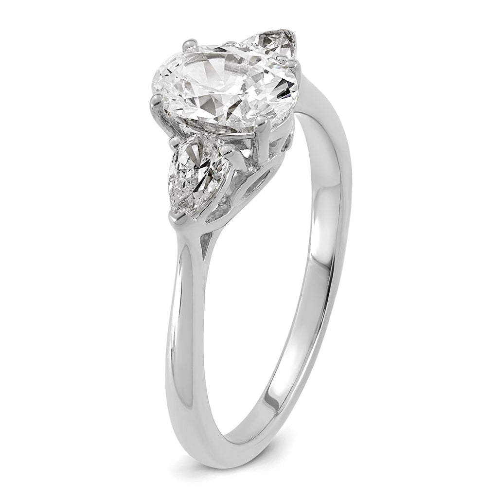 14K Yellow Or White Gold Certified Lab Grown Diamond VS+ F+ Oval and Pear Complete Three Stone Engagement Ring