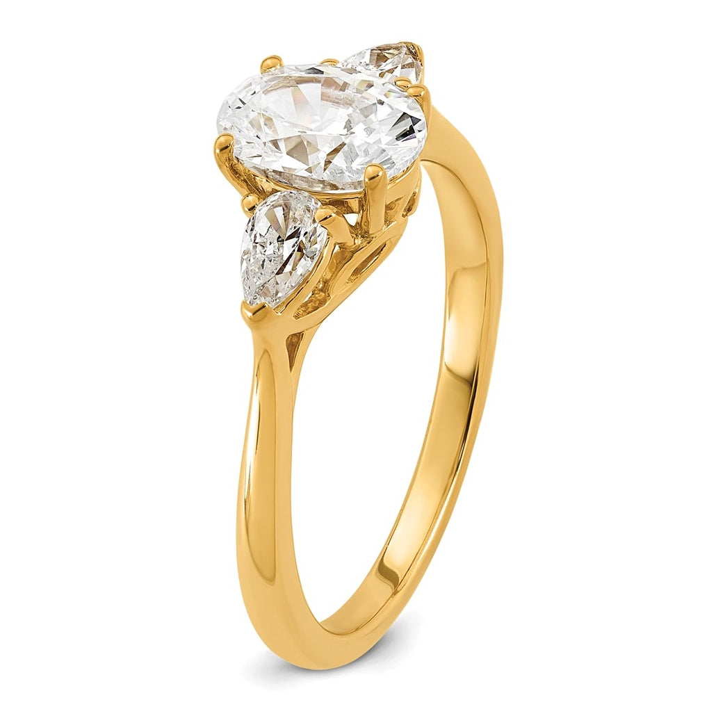 14K Yellow Or White Gold Certified Lab Grown Diamond VS+ F+ Oval and Pear Complete Three Stone Engagement Ring