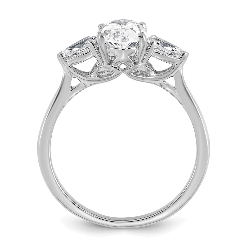 14K Yellow Or White Gold Lab Grown Diamond VS+ F+ Oval and Pear Complete Three Stone Engagement Ring