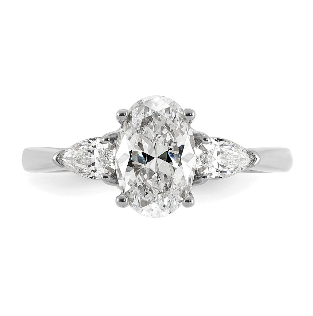 14K Yellow Or White Gold Lab Grown Diamond VS+ F+ Oval and Pear Complete Three Stone Engagement Ring