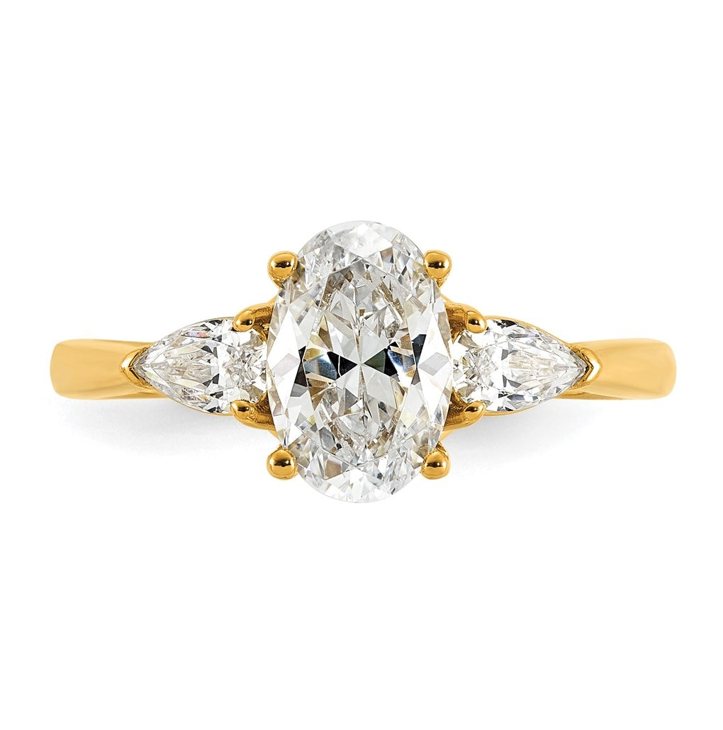 14K Yellow Or White Gold Lab Grown Diamond VS+ F+ Oval and Pear Complete Three Stone Engagement Ring