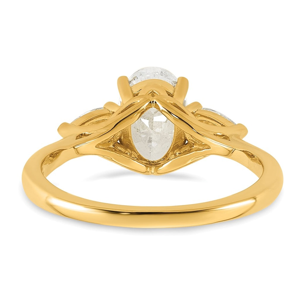 14K Yellow Or White Gold Lab Grown Diamond VS+ F+ Oval and Pear Complete Three Stone Engagement Ring