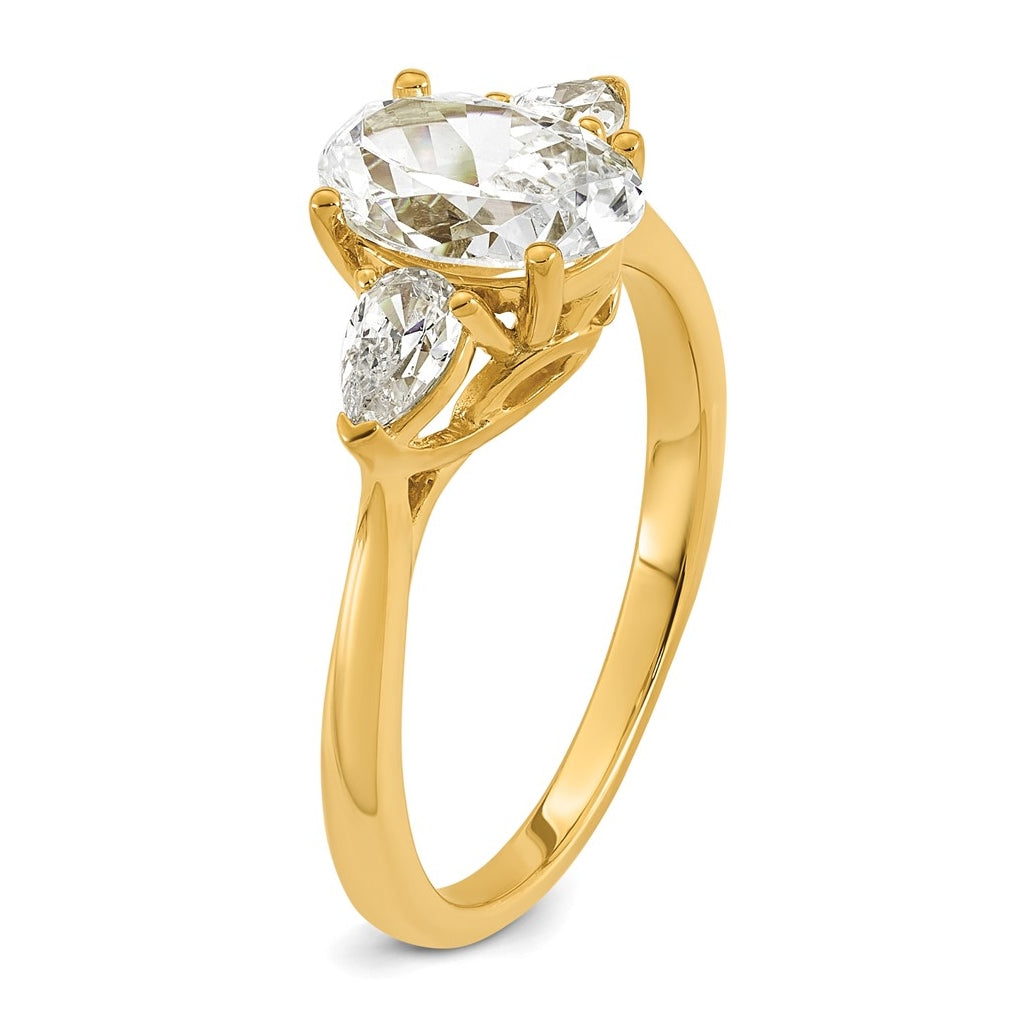 14K Yellow Or White Gold Lab Grown Diamond VS+ F+ Oval and Pear Complete Three Stone Engagement Ring