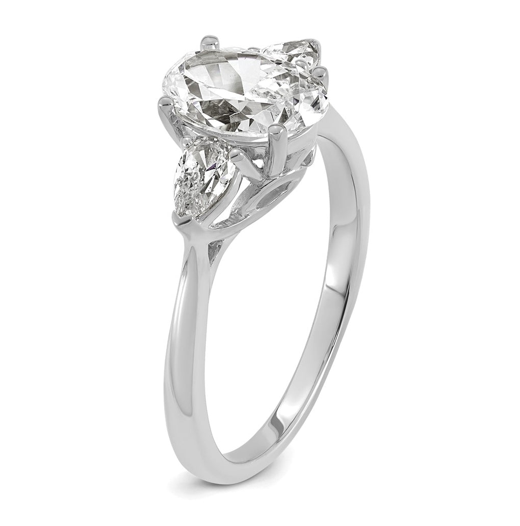 14K Yellow Or White Gold Certified Lab Grown Diamond VS+ F+ Oval and Pear Complete Three Stone Engagement Ring