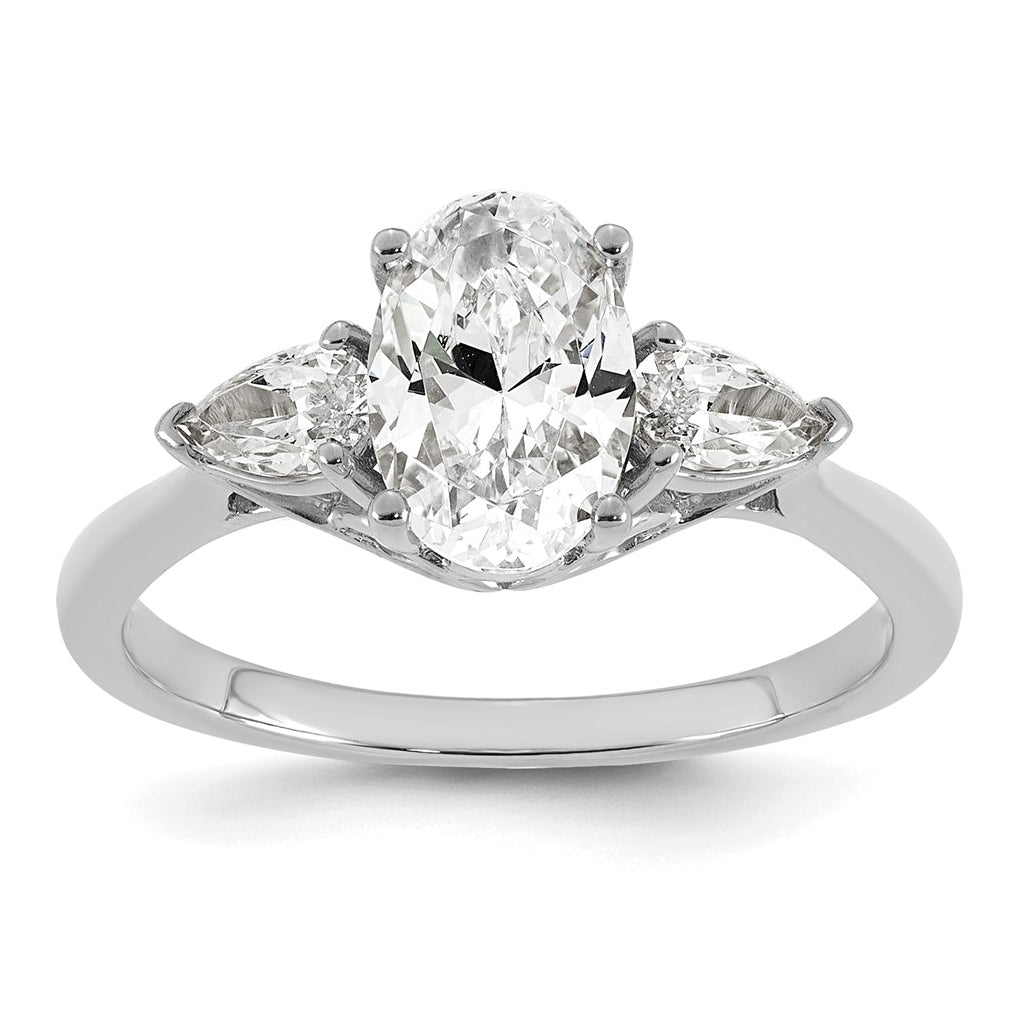 14K Yellow Or White Gold Certified Lab Grown Diamond VS+ F+ Oval and Pear Complete Three Stone Engagement Ring
