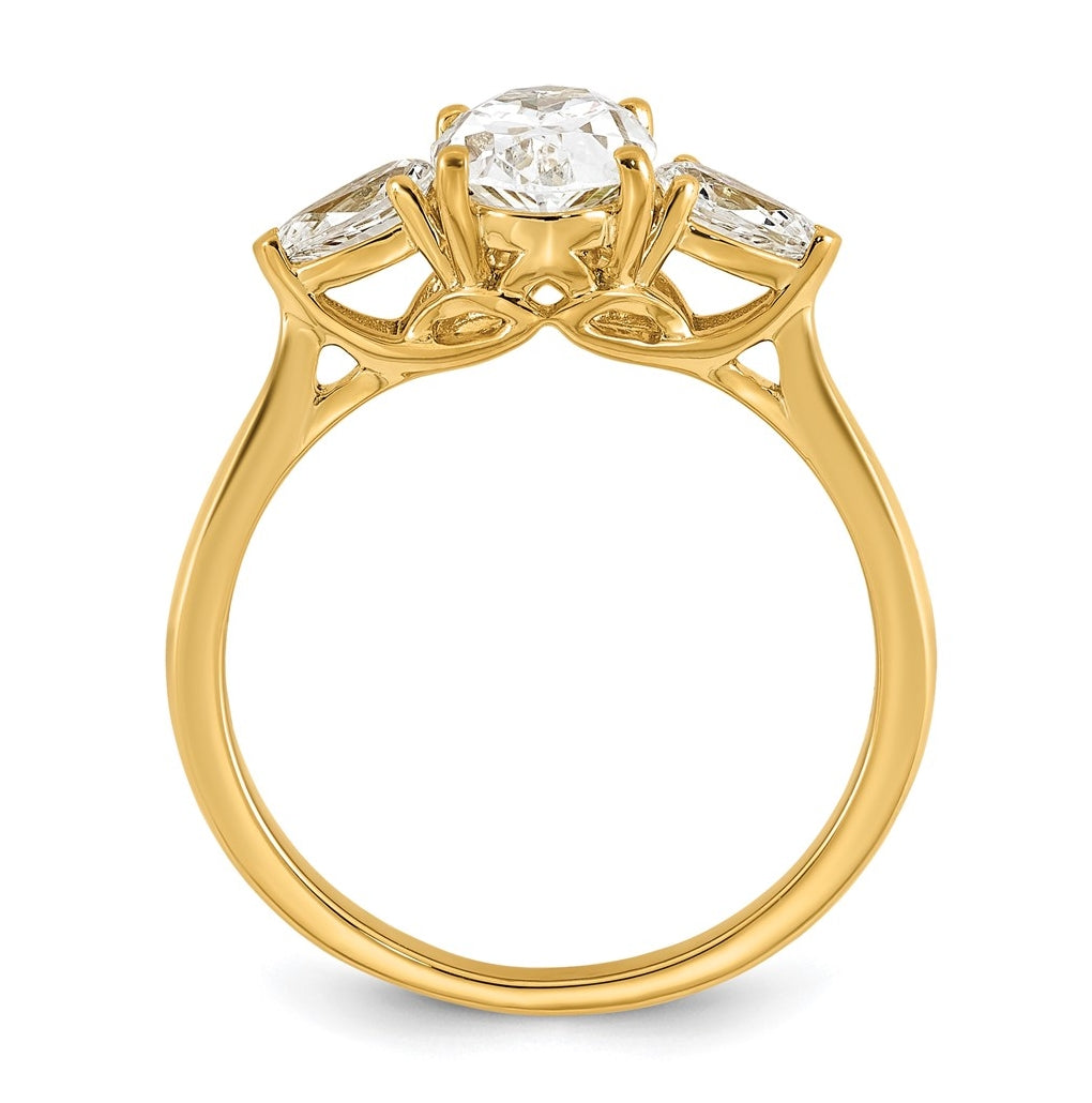 14K Yellow Or White Gold Certified Lab Grown Diamond VS+ F+ Oval and Pear Complete Three Stone Engagement Ring