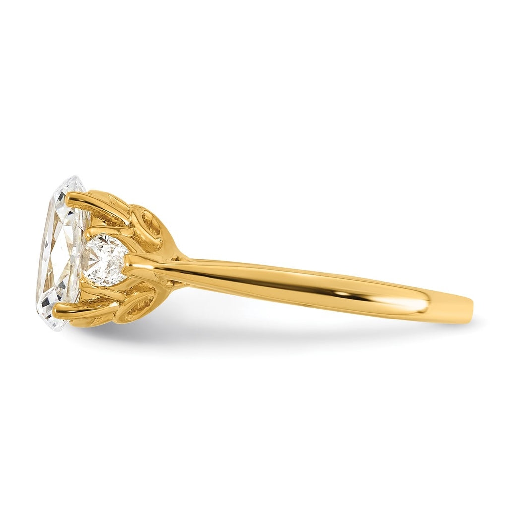 14K Yellow Or White Gold Certified Lab Grown Diamond VS+ F+ Oval and Pear Complete Three Stone Engagement Ring