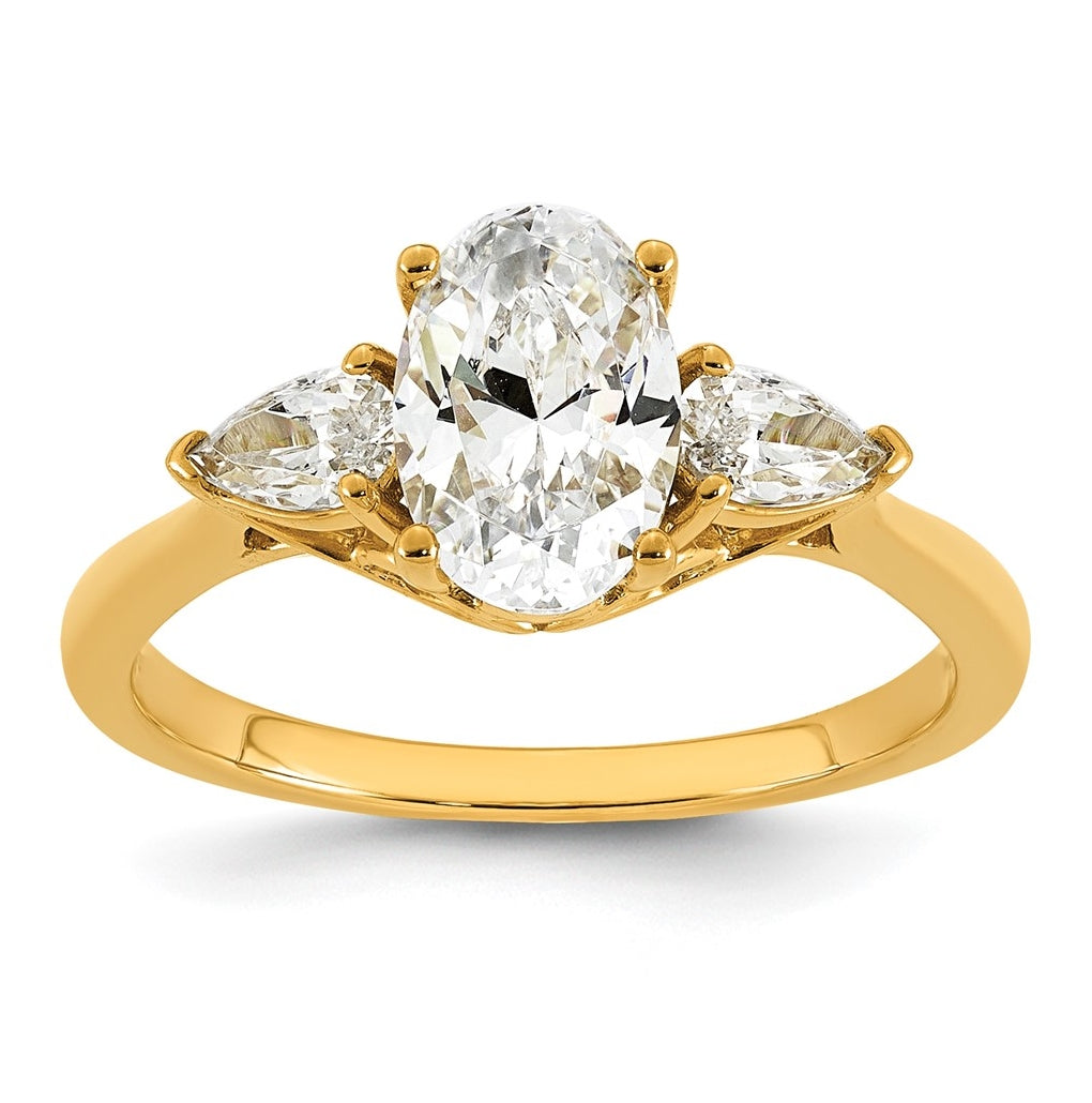 14K Yellow Or White Gold Certified Lab Grown Diamond VS+ F+ Oval and Pear Complete Three Stone Engagement Ring