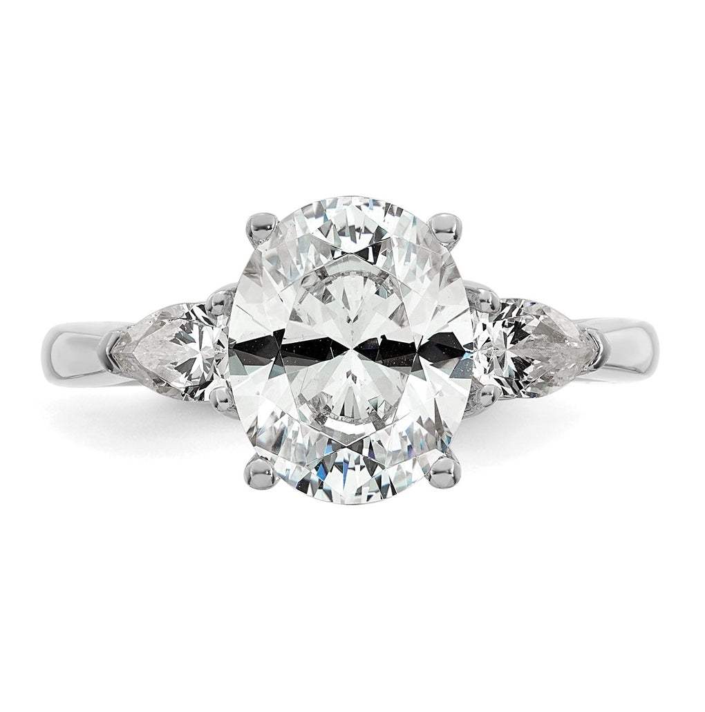 14K Yellow Or White Gold Lab Grown Diamond VS+ F+ Oval and Pear Complete Three Stone Engagement Ring