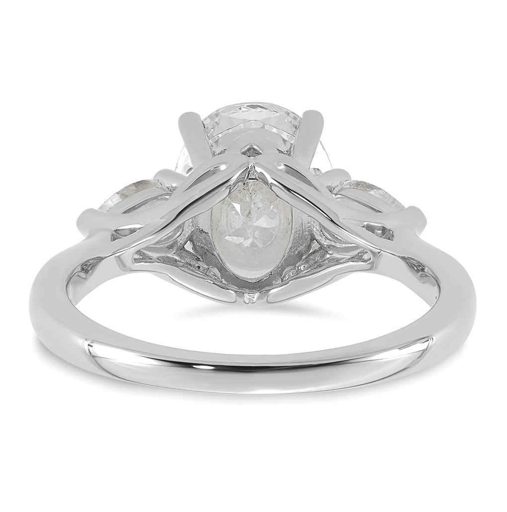 14K Yellow Or White Gold Lab Grown Diamond VS+ F+ Oval and Pear Complete Three Stone Engagement Ring