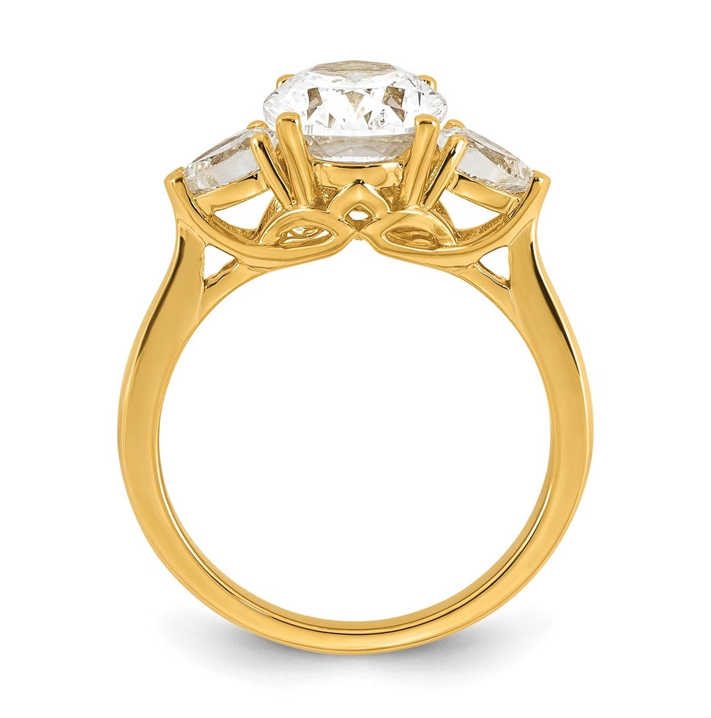 14K Yellow Or White Gold Lab Grown Diamond VS+ F+ Oval and Pear Complete Three Stone Engagement Ring