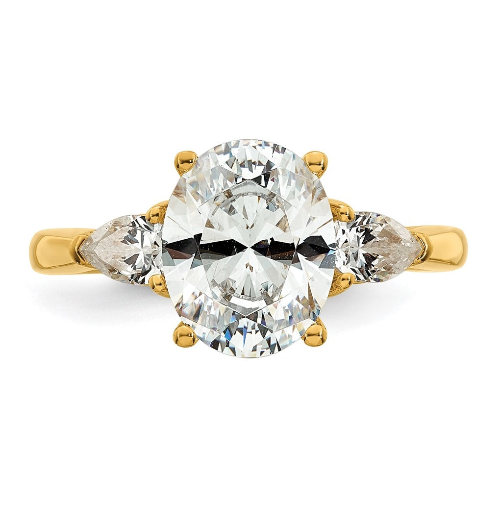 14K Yellow Or White Gold Lab Grown Diamond VS+ F+ Oval and Pear Complete Three Stone Engagement Ring