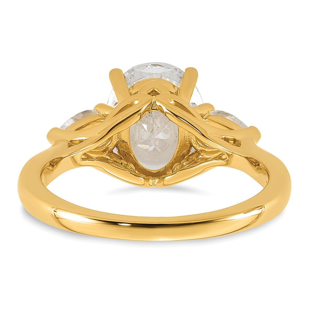 14K Yellow Or White Gold Lab Grown Diamond VS+ F+ Oval and Pear Complete Three Stone Engagement Ring