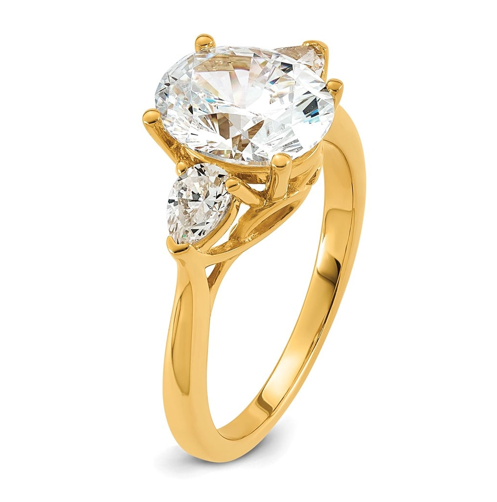 14K Yellow Or White Gold Lab Grown Diamond VS+ F+ Oval and Pear Complete Three Stone Engagement Ring