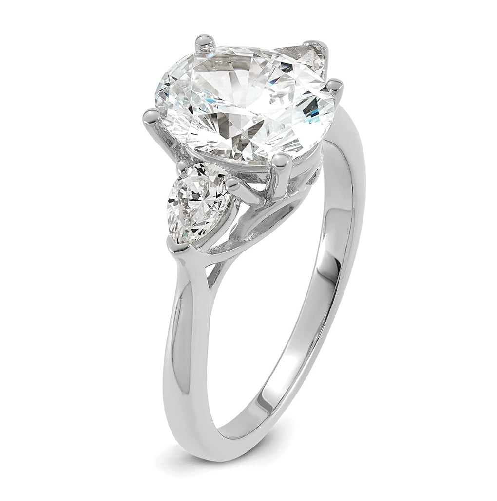 14K Yellow Or White Gold Certified Lab Grown Diamond VS+ F+ Oval and Pear Complete Three Stone Engagement Ring