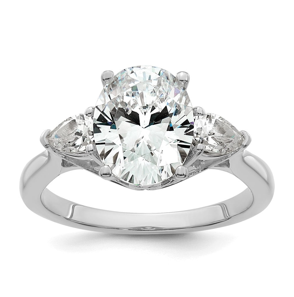14K Yellow Or White Gold Certified Lab Grown Diamond VS+ F+ Oval and Pear Complete Three Stone Engagement Ring
