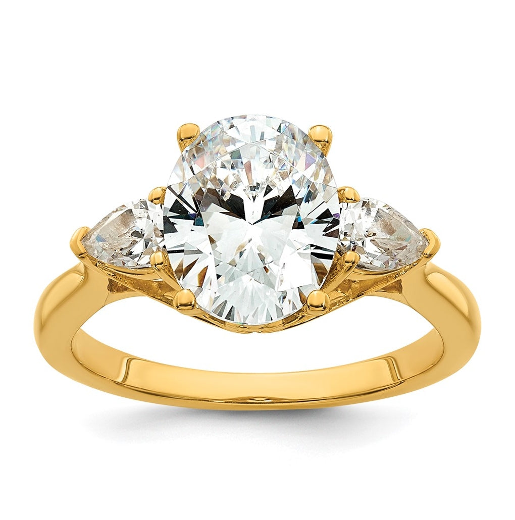 14K Yellow Or White Gold Certified Lab Grown Diamond VS+ F+ Oval and Pear Complete Three Stone Engagement Ring