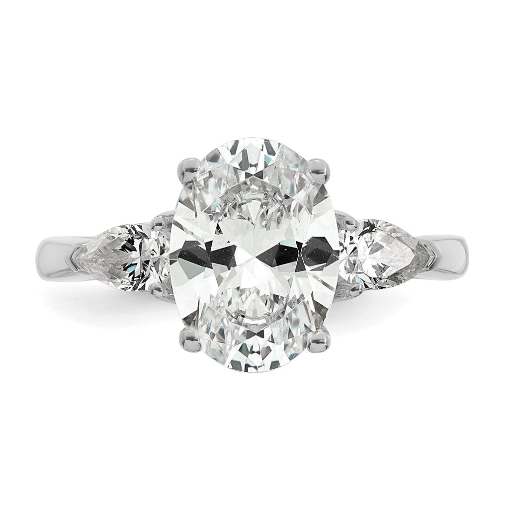 14K Yellow Or White Gold Lab Grown Diamond VS+ F+ Oval and Pear Complete Three Stone Engagement Ring