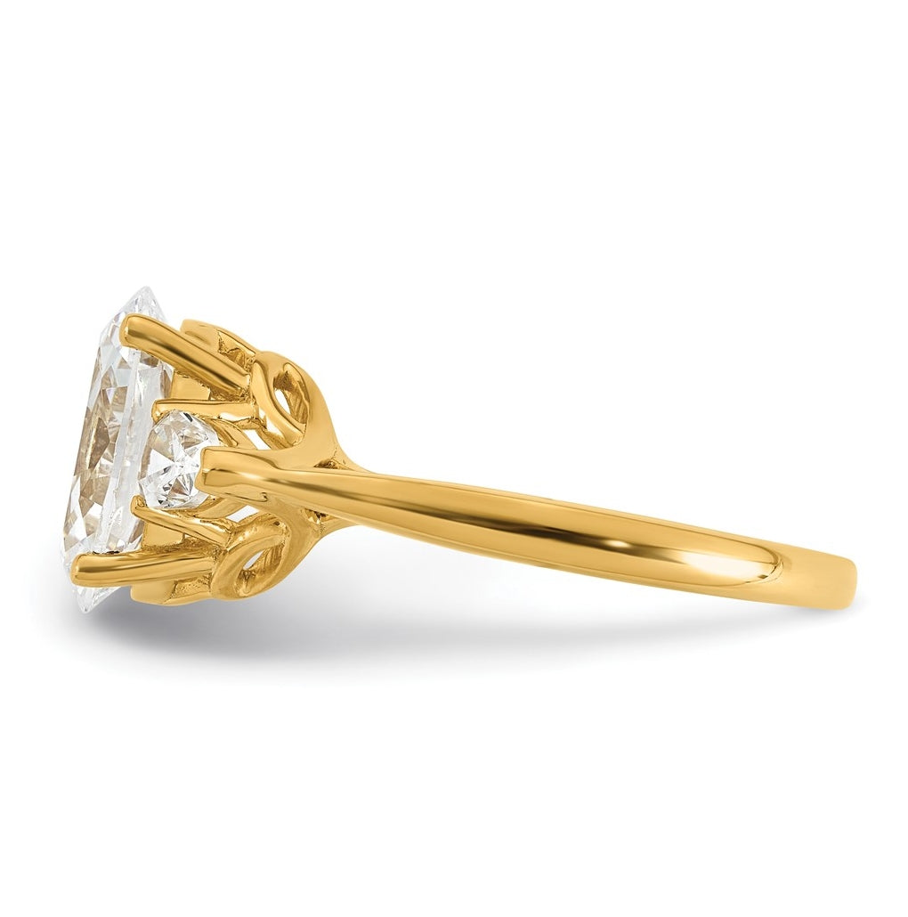 14K Yellow Or White Gold Lab Grown Diamond VS+ F+ Oval and Pear Complete Three Stone Engagement Ring