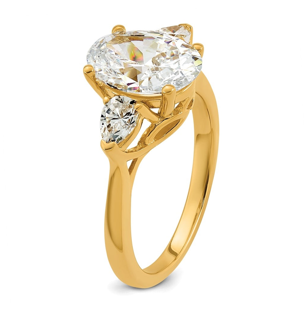 14K Yellow Or White Gold Lab Grown Diamond VS+ F+ Oval and Pear Complete Three Stone Engagement Ring