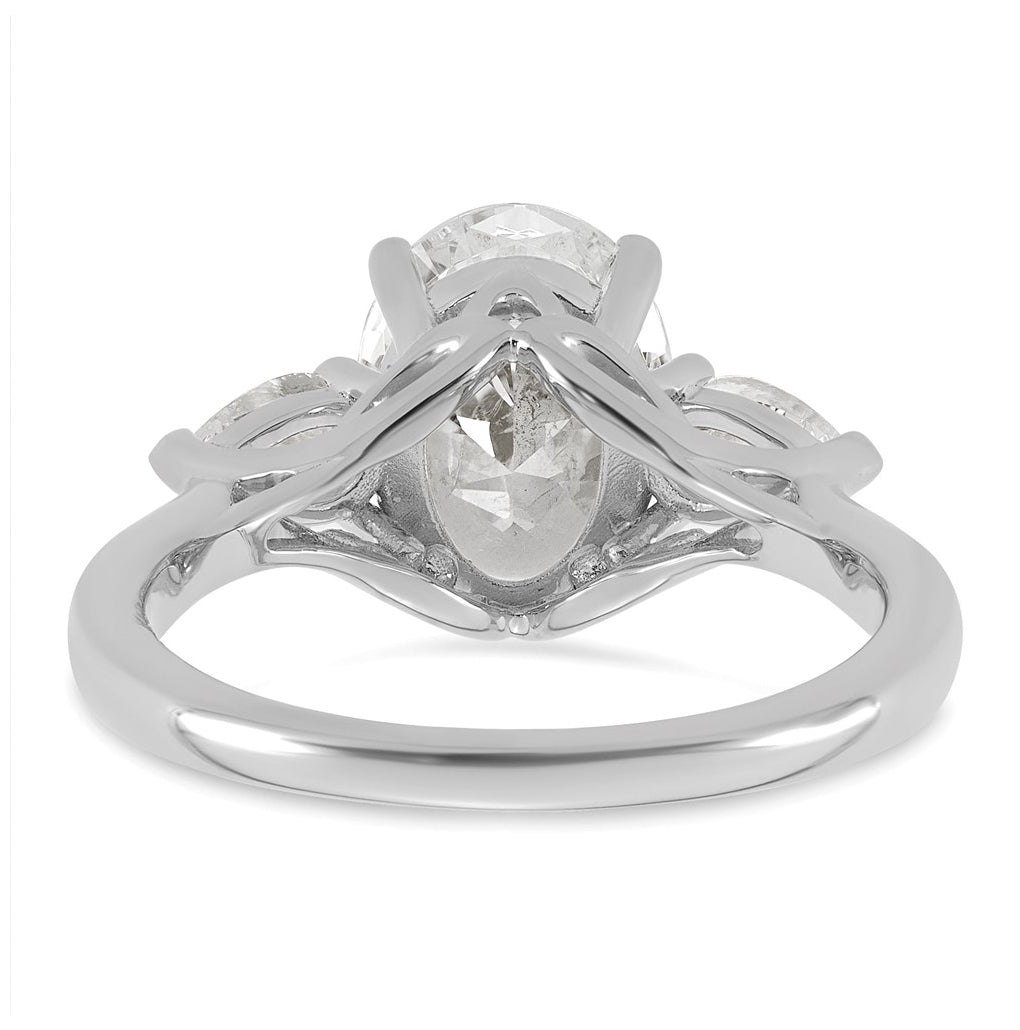 14K Yellow Or White Gold Certified Lab Grown Diamond VS+ F+ Oval and Pear Complete Three Stone Engagement Ring