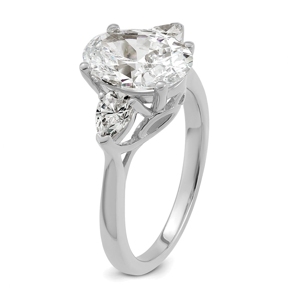 14K Yellow Or White Gold Certified Lab Grown Diamond VS+ F+ Oval and Pear Complete Three Stone Engagement Ring