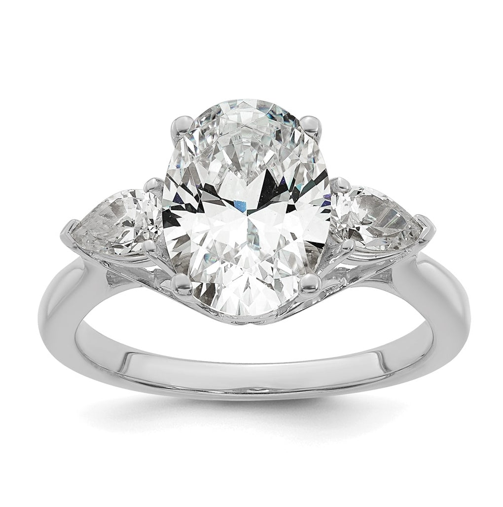 14K Yellow Or White Gold Certified Lab Grown Diamond VS+ F+ Oval and Pear Complete Three Stone Engagement Ring