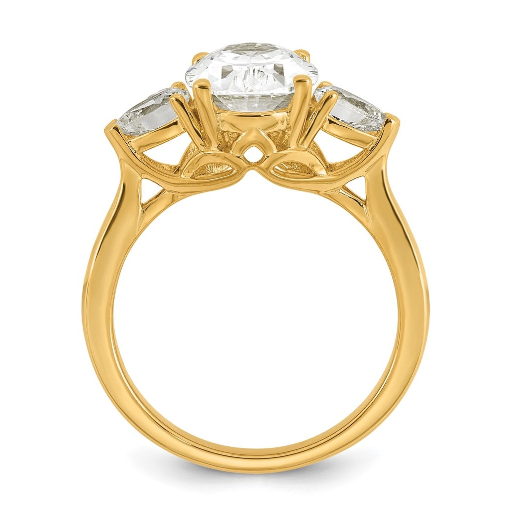 14K Yellow Or White Gold Certified Lab Grown Diamond VS+ F+ Oval and Pear Complete Three Stone Engagement Ring