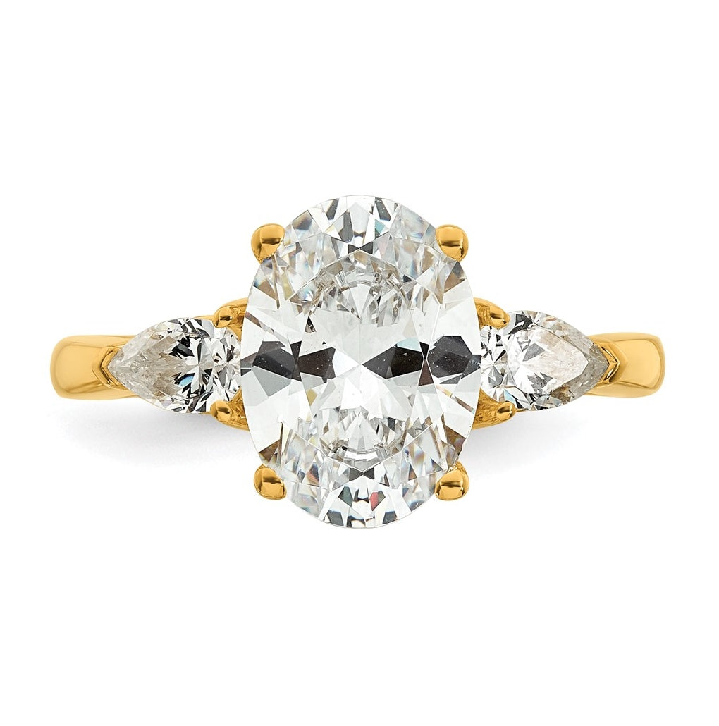 14K Yellow Or White Gold Certified Lab Grown Diamond VS+ F+ Oval and Pear Complete Three Stone Engagement Ring