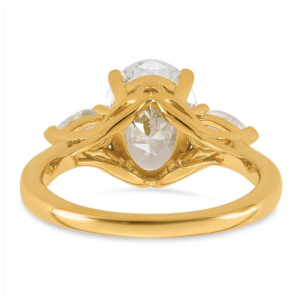 14K Yellow Or White Gold Certified Lab Grown Diamond VS+ F+ Oval and Pear Complete Three Stone Engagement Ring