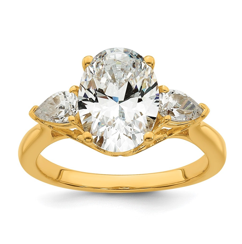 14K Yellow Or White Gold Certified Lab Grown Diamond VS+ F+ Oval and Pear Complete Three Stone Engagement Ring