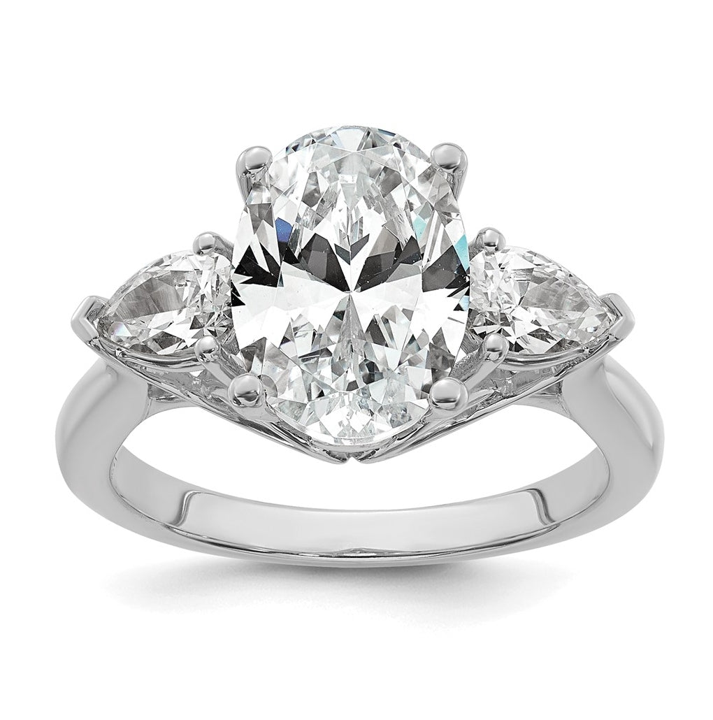 14K Yellow Or White Gold Lab Grown Diamond VS+ F+ Oval and Pear Complete Three Stone Engagement Ring