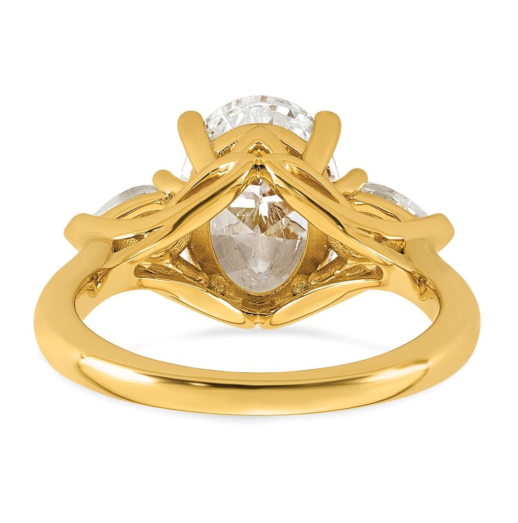 14K Yellow Or White Gold Lab Grown Diamond VS+ F+ Oval and Pear Complete Three Stone Engagement Ring