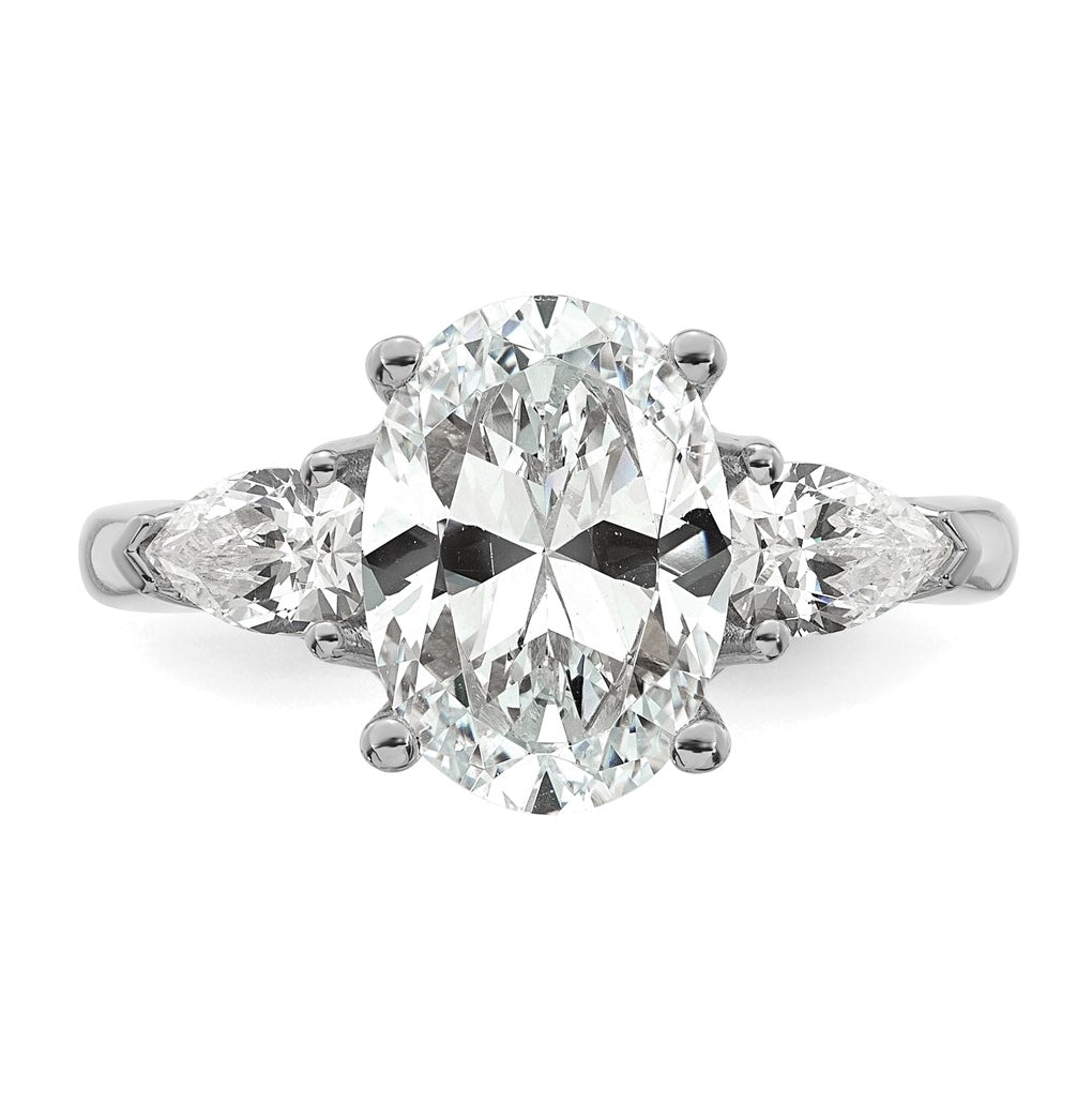 14K Yellow Or White Gold Certified Lab Grown Diamond VS+ F+ Oval and Pear Complete Three Stone Engagement Ring