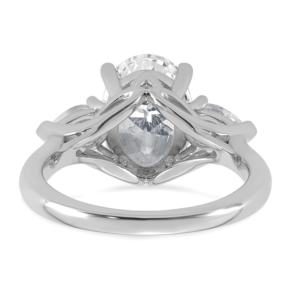 14K Yellow Or White Gold Certified Lab Grown Diamond VS+ F+ Oval and Pear Complete Three Stone Engagement Ring