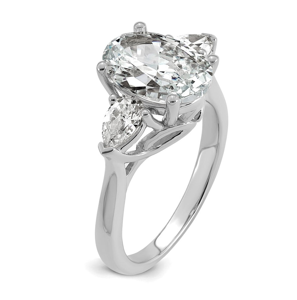 14K Yellow Or White Gold Certified Lab Grown Diamond VS+ F+ Oval and Pear Complete Three Stone Engagement Ring