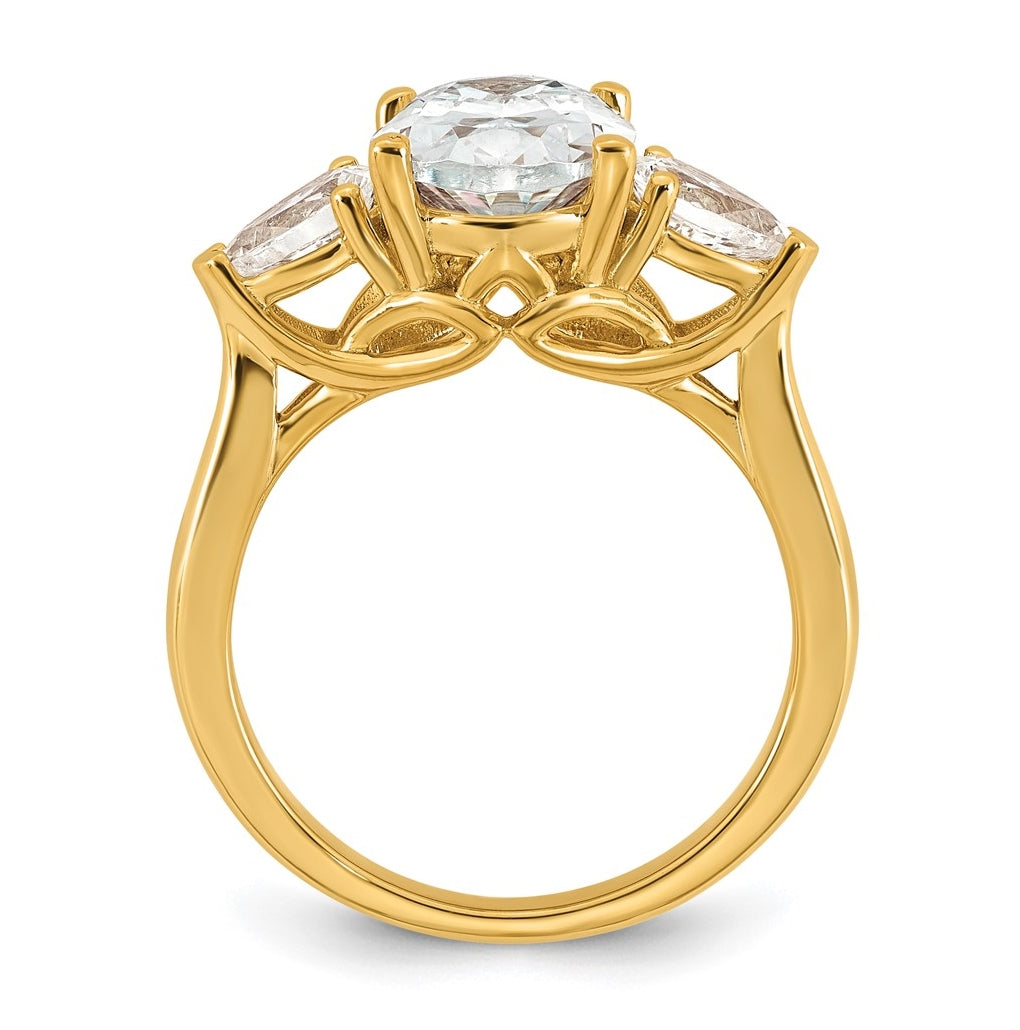 14K Yellow Or White Gold Certified Lab Grown Diamond VS+ F+ Oval and Pear Complete Three Stone Engagement Ring