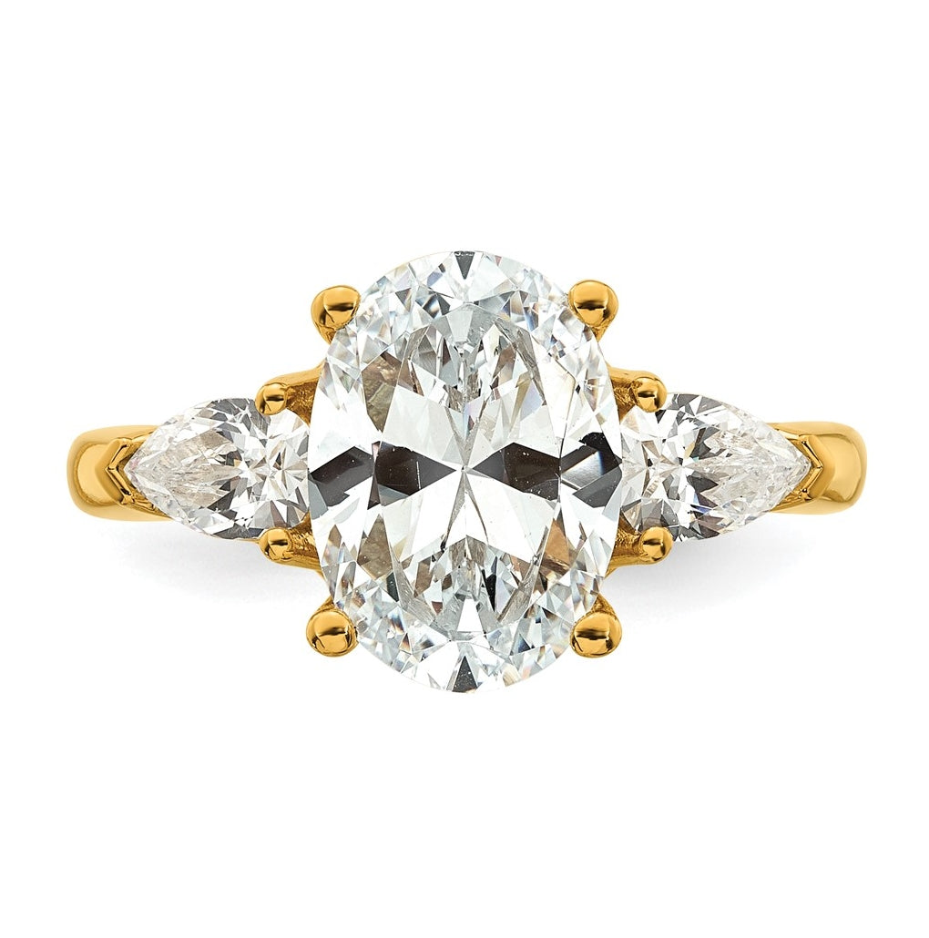 14K Yellow Or White Gold Certified Lab Grown Diamond VS+ F+ Oval and Pear Complete Three Stone Engagement Ring