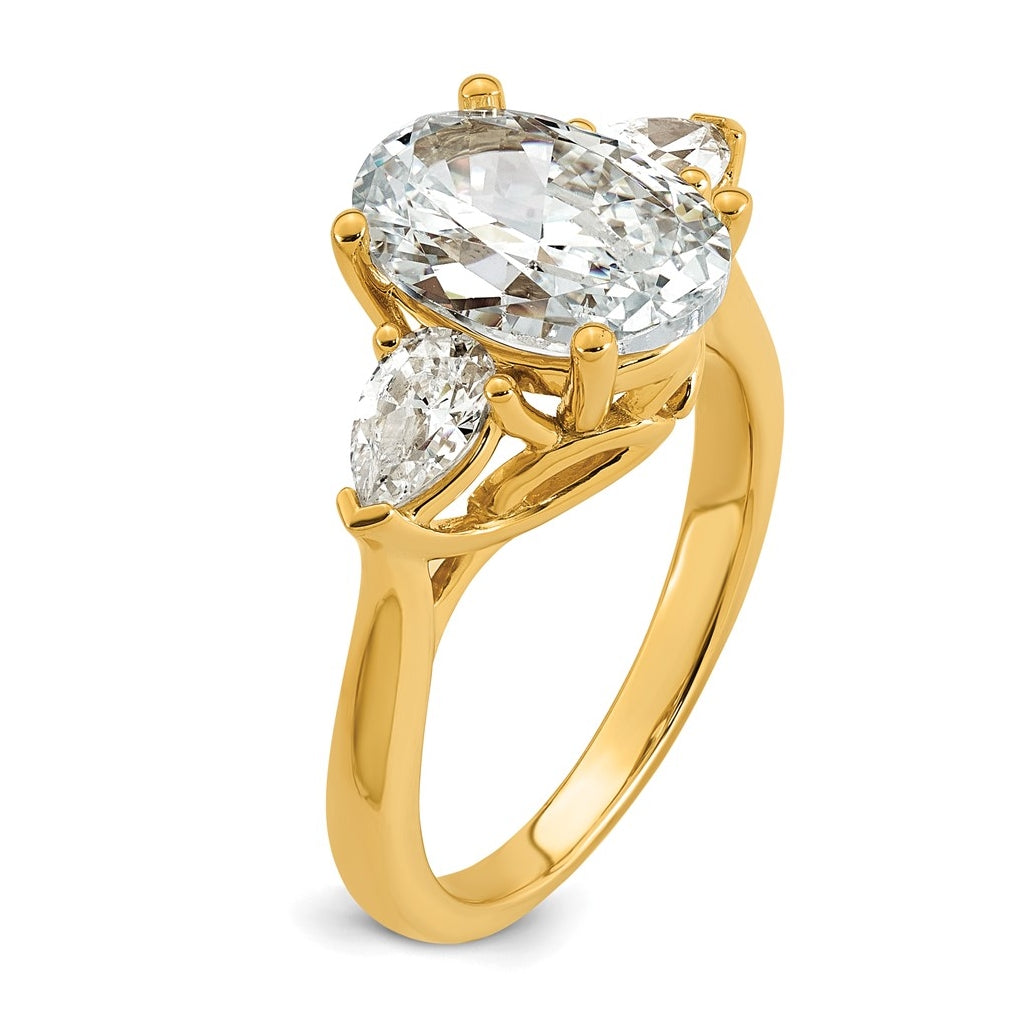 14K Yellow Or White Gold Certified Lab Grown Diamond VS+ F+ Oval and Pear Complete Three Stone Engagement Ring