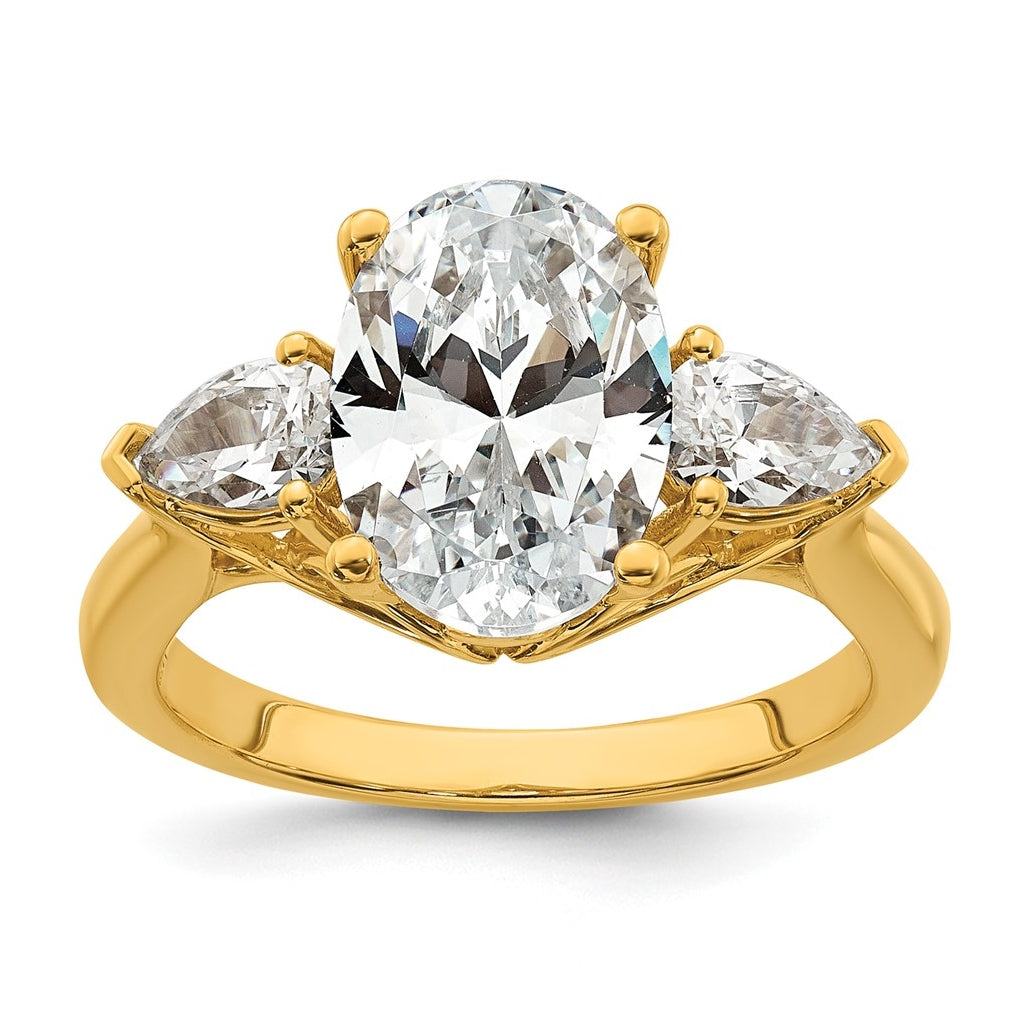14K Yellow Or White Gold Certified Lab Grown Diamond VS+ F+ Oval and Pear Complete Three Stone Engagement Ring